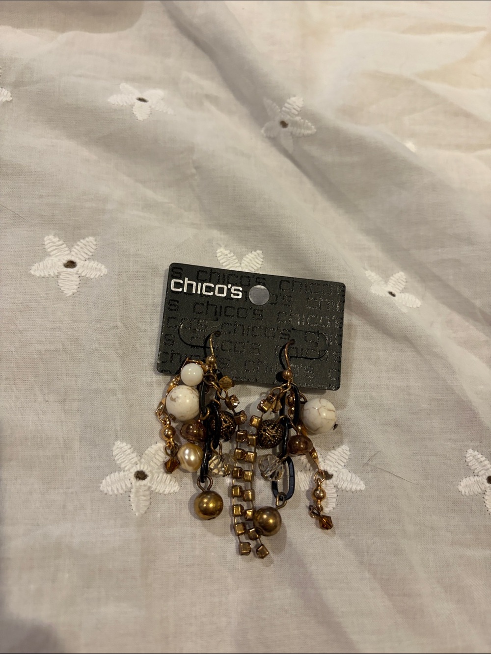 Chico's White and Gold Cluster Dangle Earrings